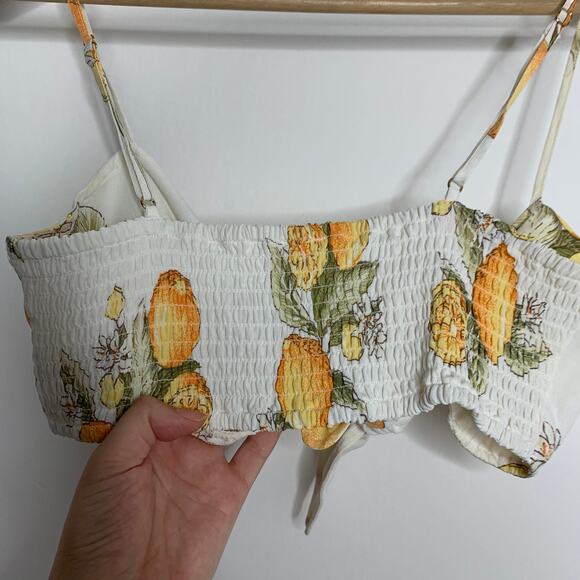 For Love and Lemons Lemon Print Tie Front Bra Top Womens Medium - Picture 7 of 12